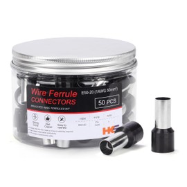HKS 50PCS Wire Ferrules Connectors - AWG1-50.0mm² Copper Barrel Pin Cord Ends Insulated Ferrule Terminals for Wiring Electrical Crimp E50-20 Black