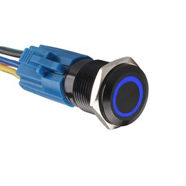 ESUPPORT 16mm 12V 3A Car Blue LED Light Angel Eye Metal Push Button Toggle Switch Socket Plug Latching Black Shell