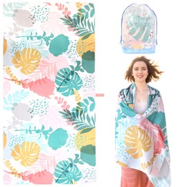 LEcylankEr XXL Beach Towel 180 x 90 cm Microfibre Beach Towel for Men Women Anti-Sand Quick Drying Beach Towel Large for Beach / Poolside / Beach Chair (Flower and Leaf)