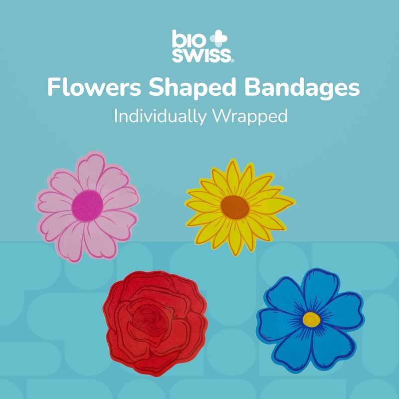 BioSwiss Bandages, Flowers Shaped Self Adhesive Bandage Set, Latex Free,