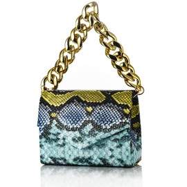 Women Chic Evening Clutch Bag Snakeskin Pattern Shoulder Box Handbag With Chain Strap Crossbody Purse For Women Girls Ladies, Blue, One Size