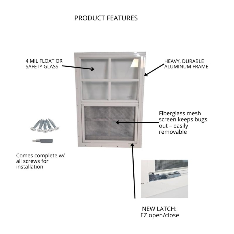 Shed Window 14x21 White - Vertical Slider with Tempered Glass