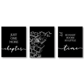 XWELLDAN Minimalist Reading Quote So Many Books So Little Time Wall Art Prints,Gifts for Book Lovers Readers,Book Wall Art Decor for Reading Room Library Bookshop,8 x 10 Inch Set of 3 Prints,Unframed（Black）