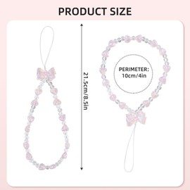 Reownest 2 Pack Phone Lanyard Charm Set - Cute Sparkling Crystal Bowknot Love Beaded Chain, Aesthetic Wrist Strap for Women Girls, Multi-Purpose Cellphone Bag Key Accessory - Blue,Pink