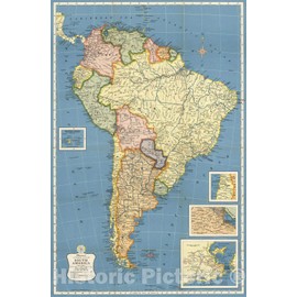 Historic Map : Case Map, Hammond's South America. 1957 - Vintage Wall Art - 16in x 24in