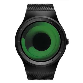 MASTOP Watches for Men Fashion Creative Liquid Movement Original Design Starry Sky Vortex Watch Men Steel Mesh Men's Watch Clock Round Unique Wristwatch Minimalist Gradient Color (Black Green)