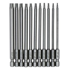 11-Piece Magnetic Torx Bit Set, 1/4 Inch Torx Screwdriver Bit Set, T6-T40 100 mm Long Hexagonal Shank S2 Steel Star Head Screwdriver Bit Set