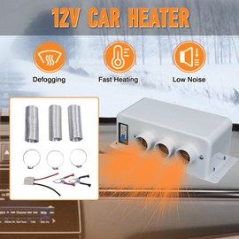 MACHSWON Car Heater, 12V Car Electric Heating Defroster With 3 Air Outlets, 500W-1000W Metal White Car Electric Heater Defroster