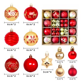 Christmas Ornaments, Nordic Style, Large, Luxurious, 2.4 inches (6 cm), Set of 44, Red, Gold, Christmas Ornaments, Decorations, Balls, Ornaments, Stylish, Gorgeous, Red, Red Gold