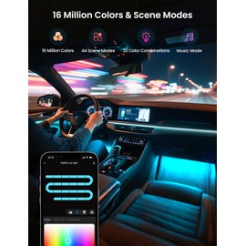 Car RGB LED Lights, Smart 48 LED Car Interior Light with APP Control, Under Dash Car Strip Lights, Music Mode, DIY Mode, 2 Lines Design Light with Charger, Ambient Lighting for Cars SUVs Trucks