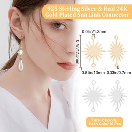 Beebeecraft 40Pcs 2 Colors Sun Link Connector Charms 18K Gold & Sterling Silver Plated 2-Hole Pendant for DIY Bracelet Necklace Earring Jewelry Making