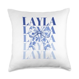 Coquette Custom LAYLA Blue French Bow Throw Pillow