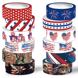 NIKOMIE Independence Day Washi Tape Set,12 Rolls Patriotic USA Flag Decorative Tape 4th of July Red Blue White Masking Tape for Journaling Supplies, Scrapbooking, DIY Arts & Crafts, Gift Wrapping