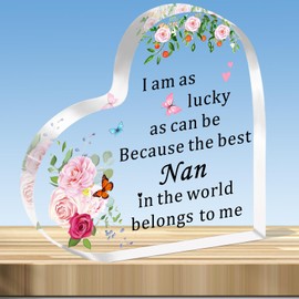 JMIMO Nan Gifts Nan Birthday Gifts Christmas Mothers Day Presents for Nan Acrylic Plaque Present - I Am As Lucky As Can Be Because The Best Nan in The World Belongs to Me