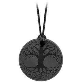 Kaltner Präsente Gift idea – necklace for men and women with disc pendant made of the gemstone shungite (diameter 30 mm) with engraving tree of life, Fabric Shungite, Shungite