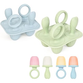 KOSMOX Molde para Paletas de Hielo Bebé con 4 Moldes de Silicona para Leche Materna o Frutas BPA Free Antiderrame Apto para Lavavajillas y Congelador