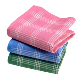 Pack of 3 Ladies Premium 100% Combed Cotton Handkerchiefs 35cm x 35cm Model P05, assorted colours