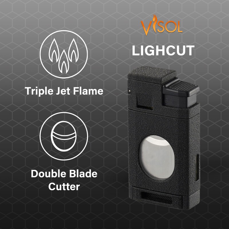 Visol LighCut Butane Torch Triple Flame Refillable Gas Lighter, Built-in