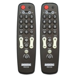 [2-Pack] Anderic Hospitality Universal TV Remote Control - 1-Device - TV Only - Great for Seniors/Hospitality/Hotels/Motels/Resorts - Jumbo Keys RRH100 (1-Pack)
