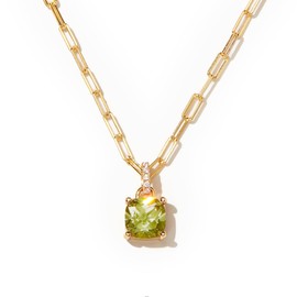 STORYJEWELLERY August Birthstone Green Pendant Necklaces for Women, Dainty Paperclip Chain Necklace with Cubic Zirconia Charm, Trendy Gold Jewelry, Birthday Gifts for Women