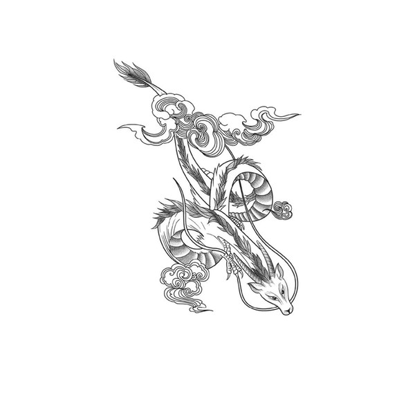 kobench Temporary Tattoos,Dragon Flying In The Clouds - K61 Design,Waterproof,Easy-to-Apply,Long