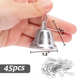 MCPINKY 45PCS Silver Jingle Bells for Crafts Vintage Bells Small Bells with Spring Hooks Hanging for Wind Chimes Bear Bells Housebreaking Doorbell Wedding Decor DIY Favor,1.7 x 1.5Inch