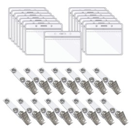 15 Pack Clear Card Holder with Clip, Badge Holder, Badge Holder, Resealable Zipper, Plastic Pocket Clip for ID Cards, Double Hanging Hole