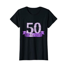 Womens Birthday Queen I Purple 50th Number & Ribbon Banner Outfit T-Shirt