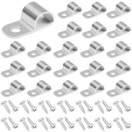 NISENTIA Pack of 50 Cable Clamps for Screwing Diameter 7-8 mm Cable Clamps Metal with 50 Stainless Steel Screws Cable Holder Screwable Pipe Clamps Stainless Steel U Clamp Mounting Clamps for Pipes