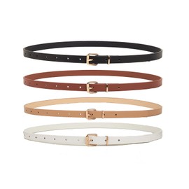 HOTWILL 4 Pack Women Skinny Belts for Jeans Dress Thin Waist Belt for Ladies with Gold Buckle 0.55" Width