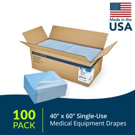 TIDI 356 Avalon Single-Use Medical Equipment Drape, Blue, 40" W x 60" L (Pack of 100) ― Disposable Stretcher Sheet ― Embossed ― 1-Ply Tissue ― Poly Back To Help Prevent Leak-Through ― Medical Supplies