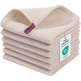 Moosfor 100% Cotton Kitchen Cleaning Cloths, Highly Absorbent Soft Dish Cloths, Quick Drying Kitchen Accessories for Washing Up, Pack of 6, 30 x 30 cm, Green