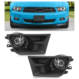 HECASA Pair Fog Light+Fog Light Bezel Compatible with 2010-2012 Ford Mustang Base V6 Replacement for FO1038138 FO1039138 FO2592217 4F9Z15200AA Bumper Driving Fog Lamps Black Cover Trim Clear Lens
