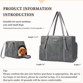 Lasaviin Fashion Dog Purse Pet Carrier Leather Bag for Small Dogs Cats Puppy, Portable Tote Bag Airline Approved Soft-Sided Carriers (Grey)