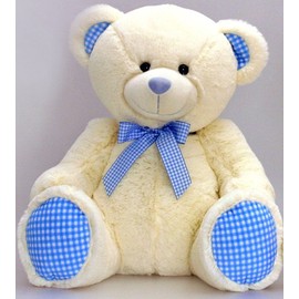 Keel Toys Nursery Cream Gingham Bear Blue 25cm