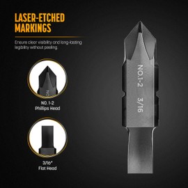 Galvanox #1-#2 Phillips & 3/16" Flat Replacement Double-Ended Flat Bits for Leatherman Multi-tools (4 Pack)