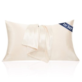 Pillowcase 50 x 70 cm, 2 Pieces, Very Soft Satin, Similar to Silk Pillowcase, Nourishes Your Skin and Hair (Beige, 50 x 70 cm)
