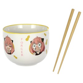 Spy x Family Anime Manga Many Faces Of Anya Ramen Bowl Bundle with Soup Bowl, Bamboo Chopsticks Set