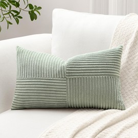 Sungeek Set of 1 Decorative Cushion Cover 30 x 50cm Soft Corduroy Striped Cross Patchwork Textured Pillow Covers Solid Lumbar Throw Pillow Cases for Sofa Bed Patio 12x20 Inch, Light Grey