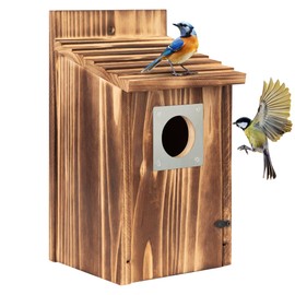 Bird Houses for Outside with Metal Predator Guard for Bluebird Wren Swallow Finch, Carbonized Wooden Nesting Boxes for Outdoor, Sturdy Bird House,Easy to Clean