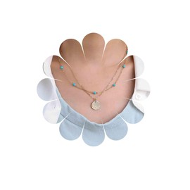 Xduargs Boho Layered Coin Pendant Necklace Gold Hammered Disc Choker Necklace Vintage Turquoise Bead Station Necklace Adjustable Coin Turquoise Chain Necklace Jewelry for Women