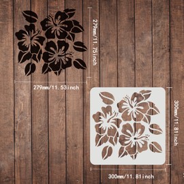 FINGERINSPIRE Hibiscus Flowers Stencil 30 x 30 cm Hawaii Flowers Stencil Reusable Square Flowers Leaf Plant Washable DIY Stencil for Painting, Drawing on Wood, Floor, Wall and Tiles