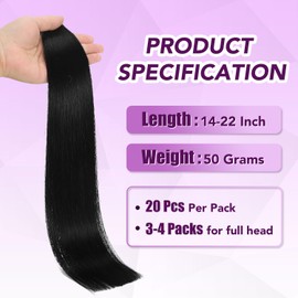 Sindra Hair Extensions 22inch Jet Black Tape Hair Extensions Remy Tape in Extensions 50g 20pcs Seamless Tape in Hair Extensions for Women #1 22"