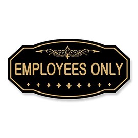 Employees ONLY Victorian Door/Wall Sign (Black/Gold) - 3 x 6" - Small (1 Pack)
