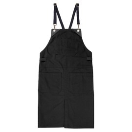 sourcing map No-Tie Twill Apron 90x66cm Split-Leg Leather Reinforcement Adjustable Chef Apron with 6 Pockets for Men Women, Black