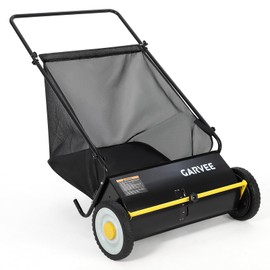 26 in Heavy-Duty Push Lawn Sweeper - 4 Spinning Brushes, 7Ft³ Large Capacity Collection Bag, Adjustable Height for Grass, Leaves & Debris On All Terrains, Black