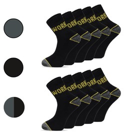 10 pairs of work socks for men 35-38, 39-42, 43-46, 47-49, comfortable, breathable and durable trekking, black-anthracite