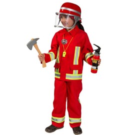 Unknown Costume Fire Engine Boy Uniform Fireman Suit Fancy Dress, 116, red