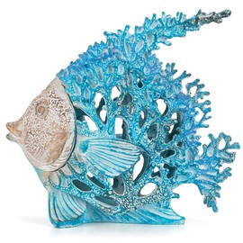 VVGIFTS Beach Coastal Decor Coral Reef Angelfish Home Office Desk Decor Sculpture Statue for Tabletop Shelf Bathroom Decoration Ornament Gift (Turquoise and Blue)