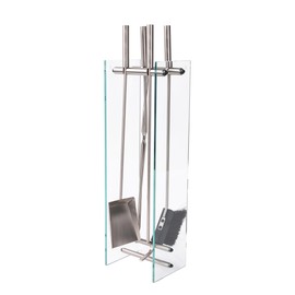 Lavish Home 5-Piece Fireplace Tools Set - Fire Tools for Fire Places and Woodstoves - Indoor/Outdoor Fireplace Accessories with Poker, Tongs, Brush, Shovel, and Tempered Glass Stand (Silver)